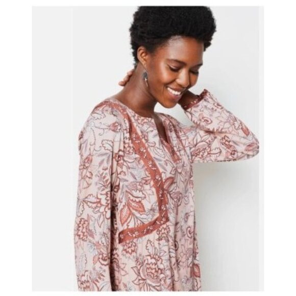 J. Jill Womens Floral Print Boho Tunic Top size 2X plus Pink  Brown Rayon - Picture 8 of 8